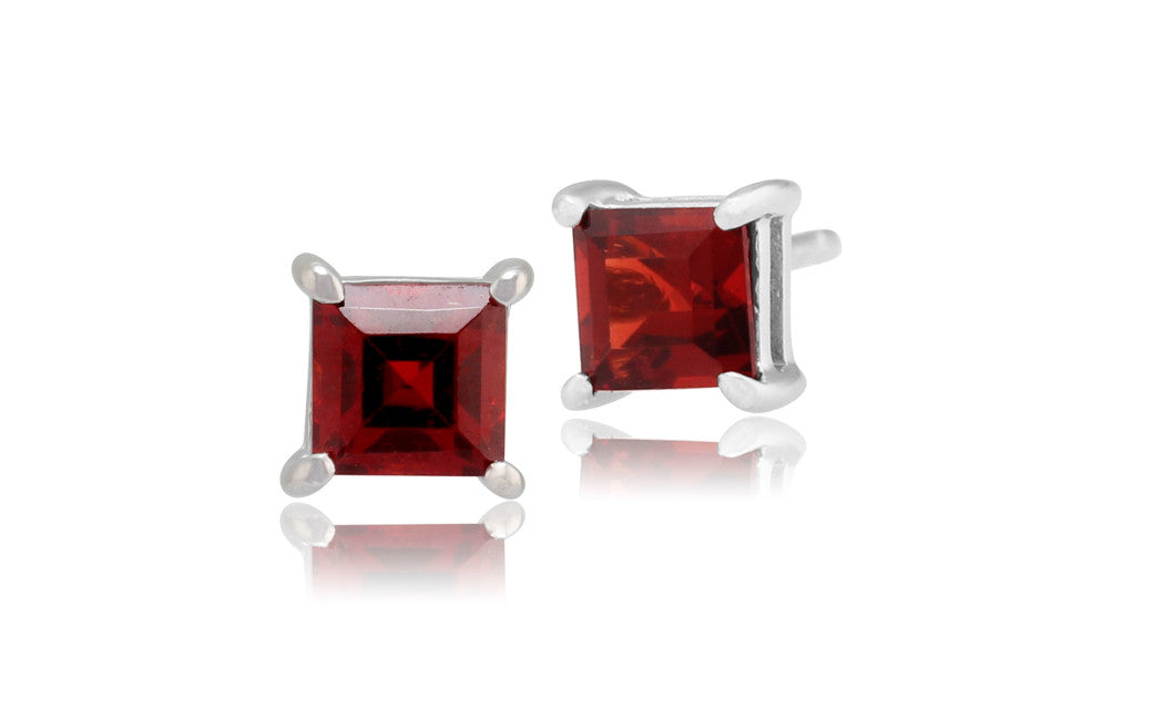 Sterling Silver 1 Carat Princess Garnet Cubic Zirconia Stud Earrings Gold Plated