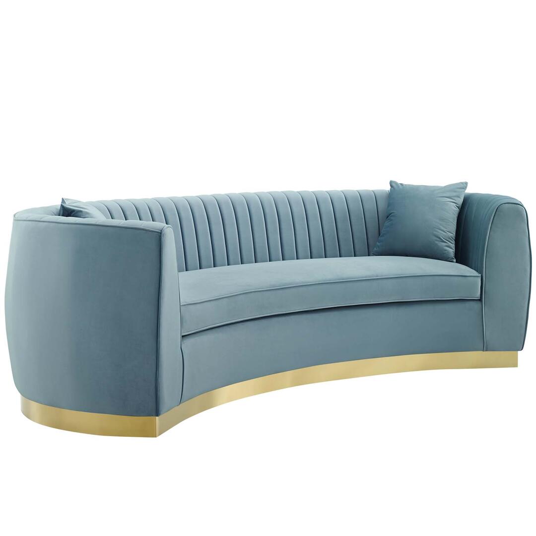 Enthusiastic Vertical Channel Tufted Curved Performance Velvet Sofa | Sofas | Modishstore-3