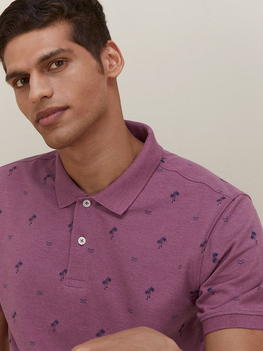 WES Casuals Mauve Tropical Slim Fit Polo T-Shirt