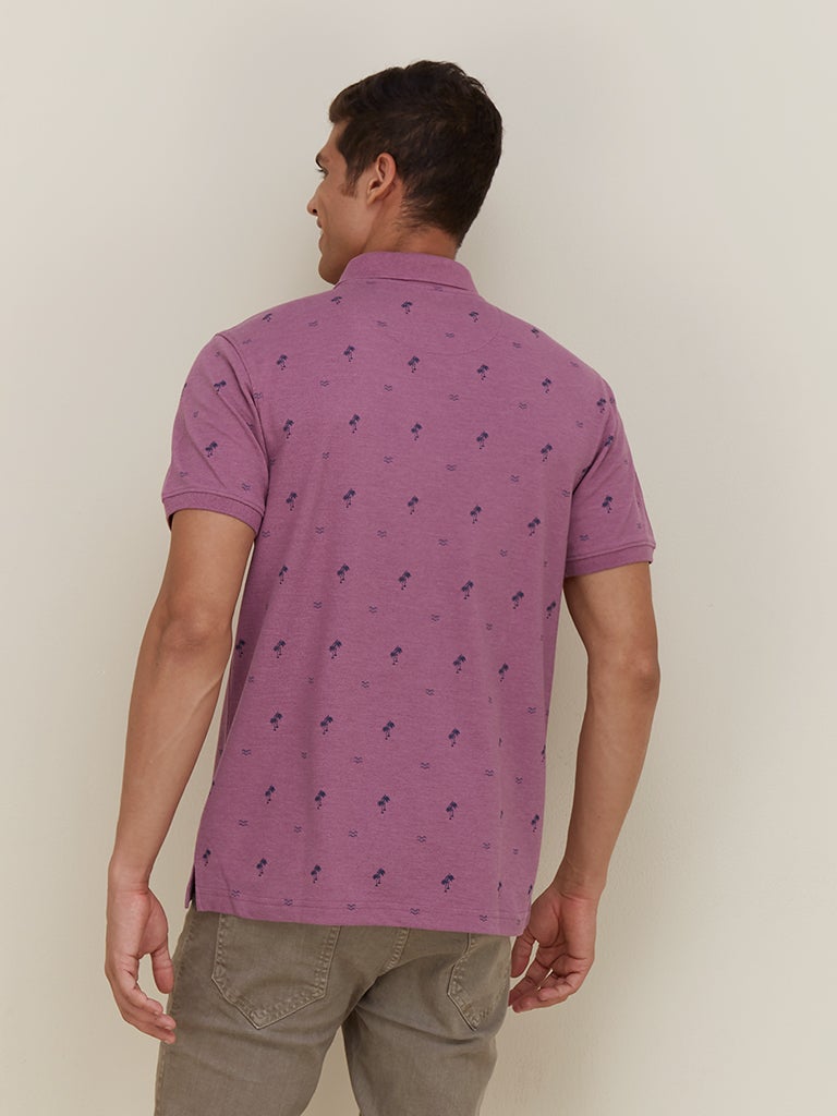 WES Casuals Mauve Tropical Slim Fit Polo T-Shirt