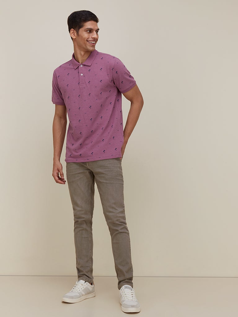 WES Casuals Mauve Tropical Slim Fit Polo T-Shirt