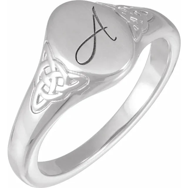 Sterling Silver Engravable Oval Celtic-Inspired Signet Ring