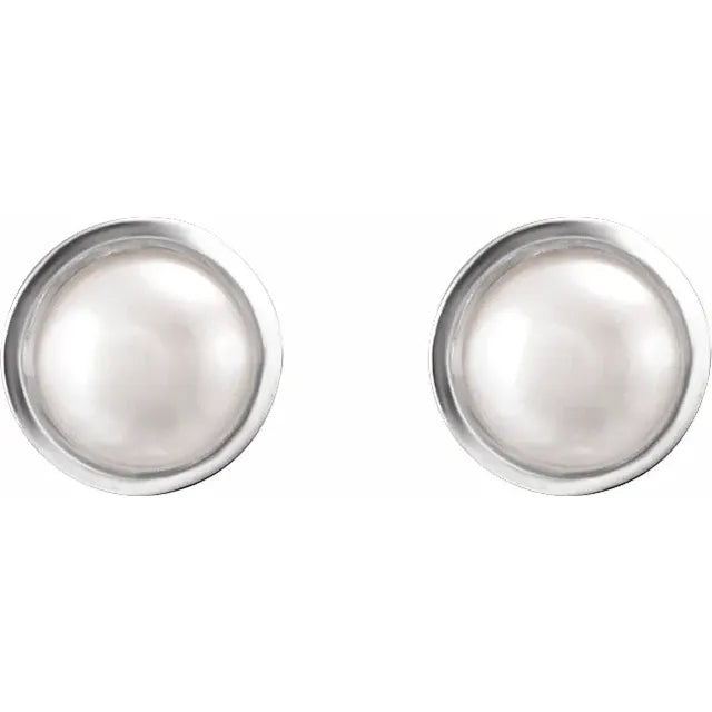 Sterling Silver Cultured White Akoya Pearl Stud Earrings