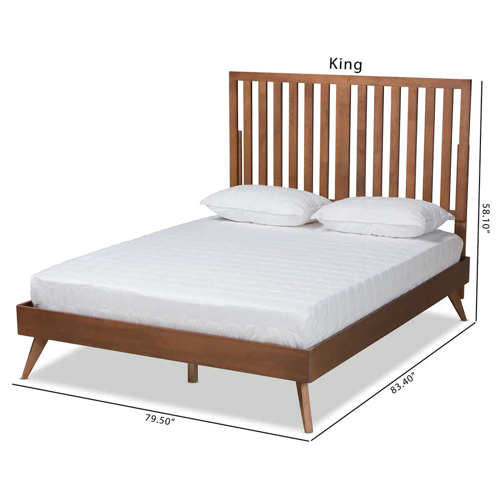 Baxton Studio Saki Mid-Century Modern Walnut Brown Finished Wood King Size Platform Bed | Beds | Modishstore - 4