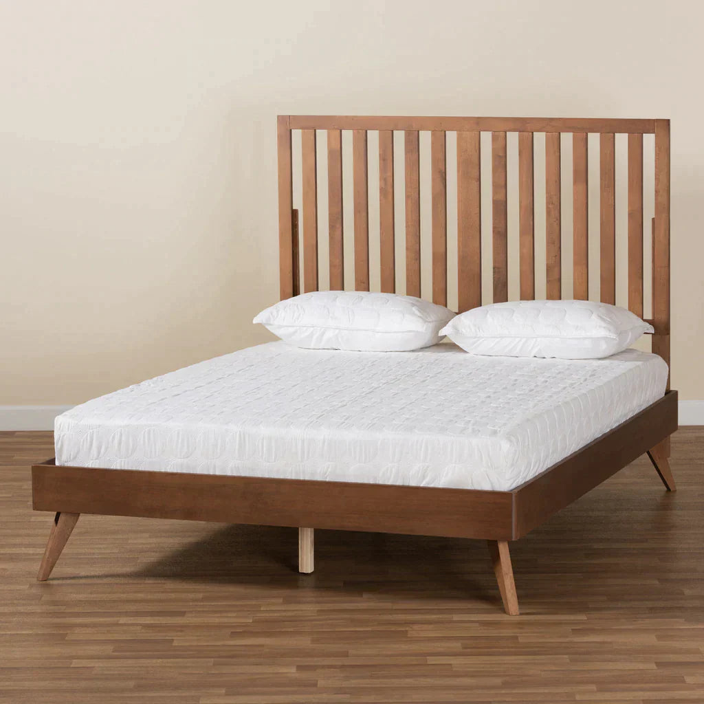 Baxton Studio Saki Mid-Century Modern Walnut Brown Finished Wood King Size Platform Bed | Beds | Modishstore - 5