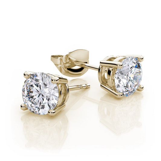 18k Yellow Gold Plated Created White Sapphire 1 Carat Round Stud Earrings