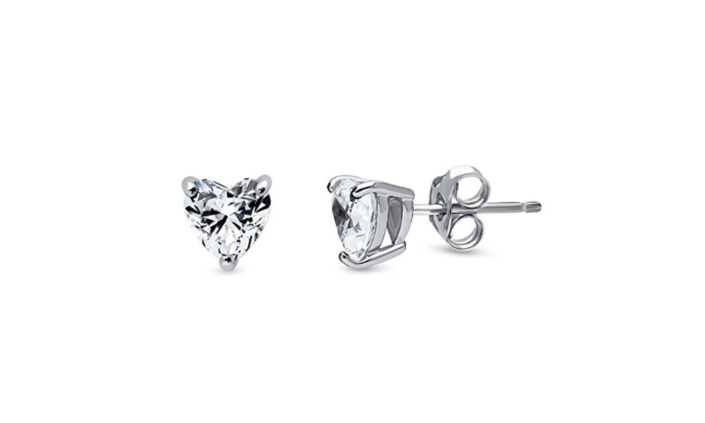 Rhodium Plated 6mm Heart Cubic Zirconia Stud Earrings