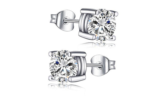 18K White Gold Plated 4MM Cubic Zirconia Stud Earrings