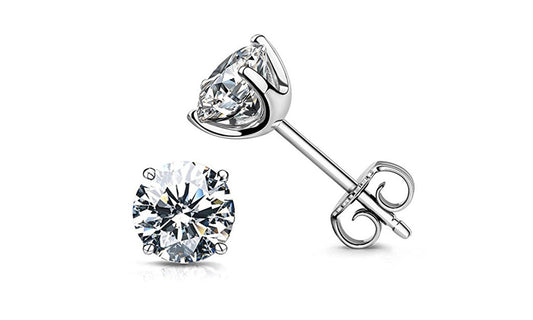 Round CZ Stud Earrings Plated