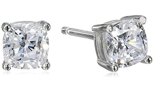 Platinum Plated Cushion Cubic Zirconia Stud Earrings