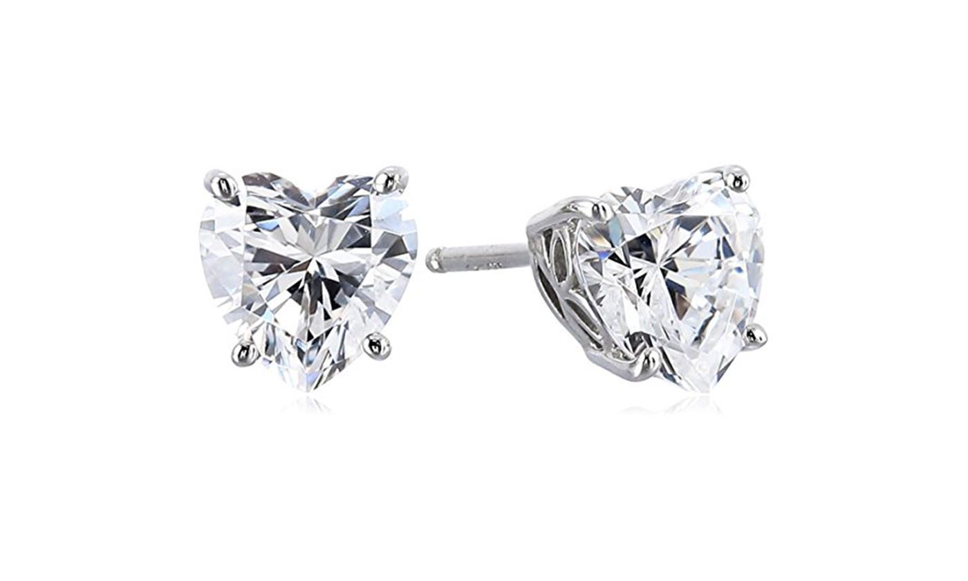 18K White Gold Platinum Plated 2 cttw Heart CZ Stud Earrings