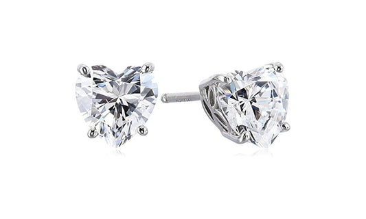 18K White Gold Platinum Plated 2 cttw Heart CZ Stud Earrings