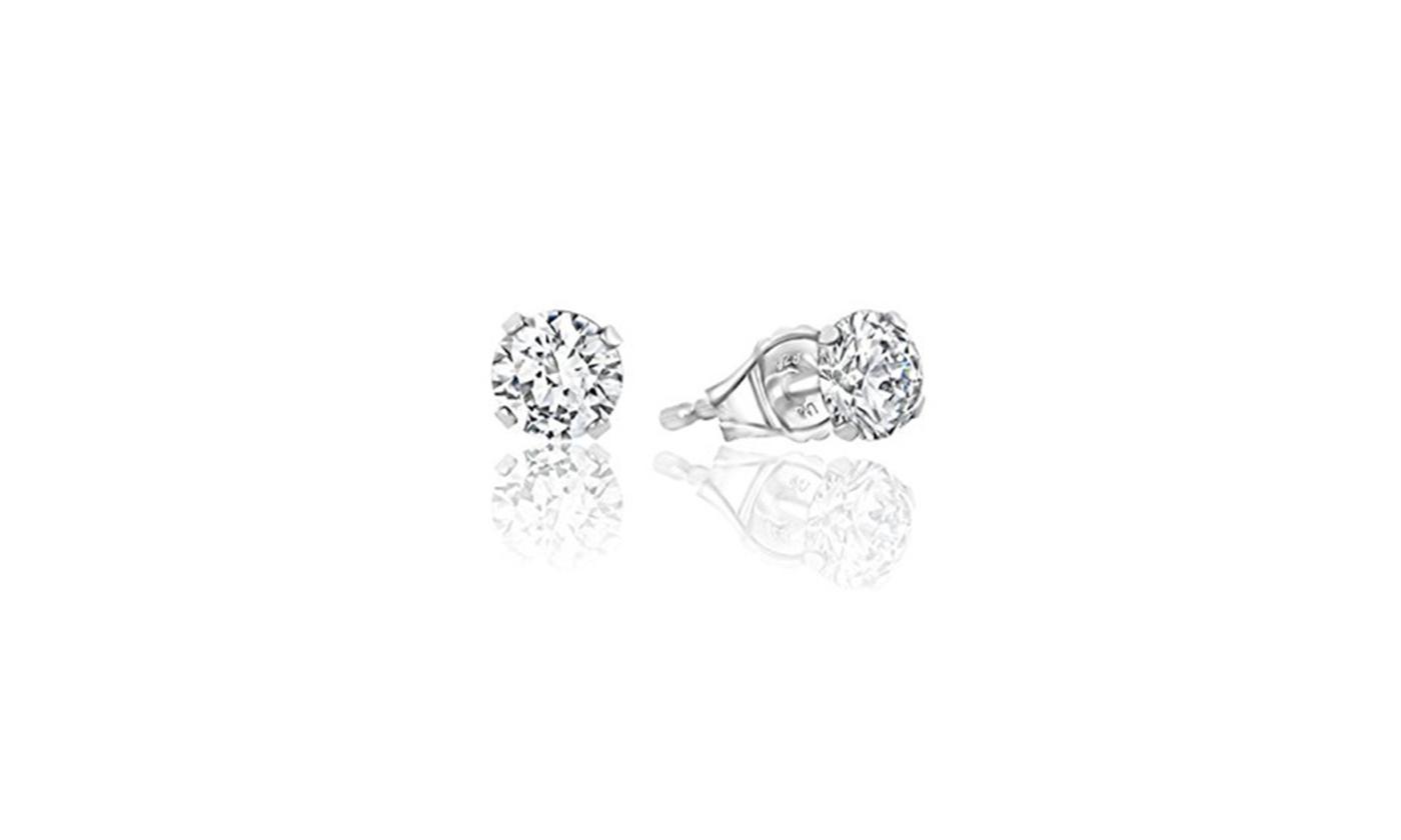Platinum Plated Round 1-5 cttw CZ Stud Earrings