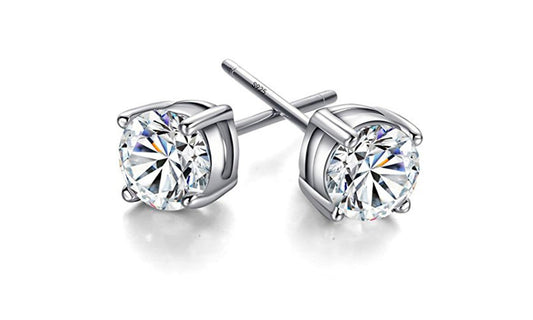 Round Cut Cubic Zirconia Stud Earrings plated