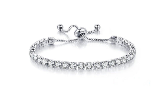 18k White Gold 8 Carat Created White Sapphire CZ Adjustable Tennis Bracelet Plated