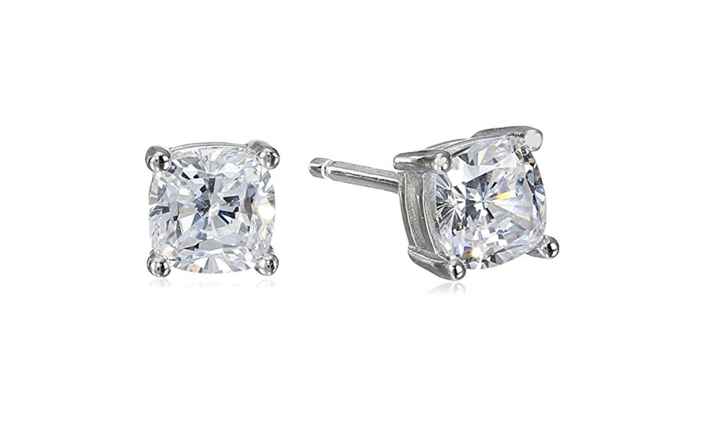 Platinum Plated Cushion cut CZ Stud Earring