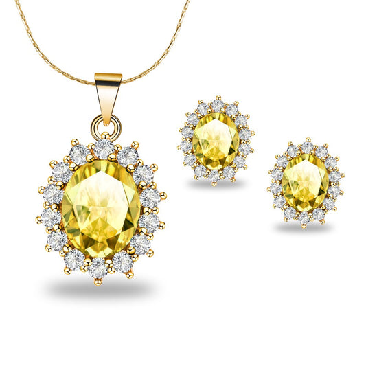 18K Yellow Gold Created Citrine Round 1 Carat Oval Necklace Plated 18 inch