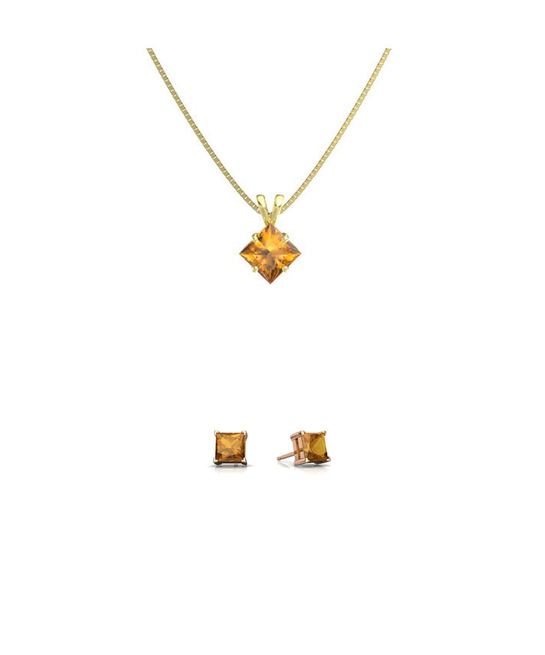 18K Yellow Gold 4ct Created Citrine CZ Square 18 Inch Necklace and Earrings Set Plated