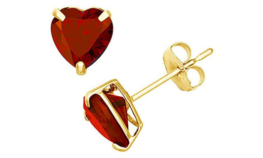 24k Yellow Gold Plated 2 Cttw Garnet Heart Stud Earrings