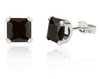 24k White Gold Plated 2 Cttw Black Sapphire Square Stud Earrings