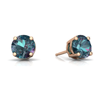 24k Rose Gold Plated 2 Cttw Alexandrite Round Stud Earrings