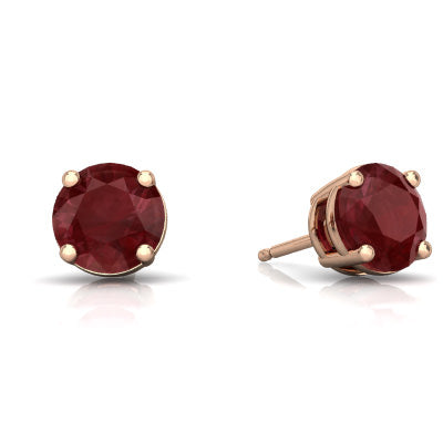 24k Rose Gold Plated 2 Cttw Ruby Round Stud Earrings