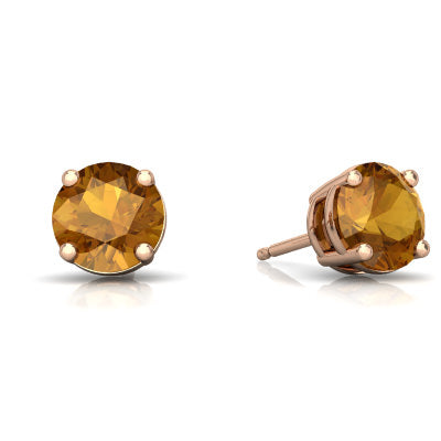 24k Rose Gold Plated 2 Cttw Citrine Round Stud Earrings