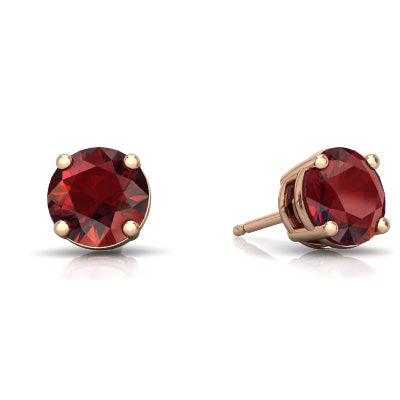 24k Rose Gold Plated 2 Cttw Garnet Round Stud Earrings
