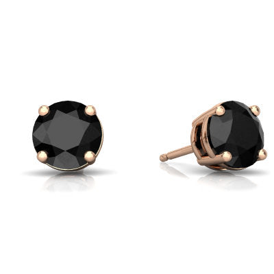 24k Rose Gold Plated 2 Cttw Black Sapphire Round Stud Earrings