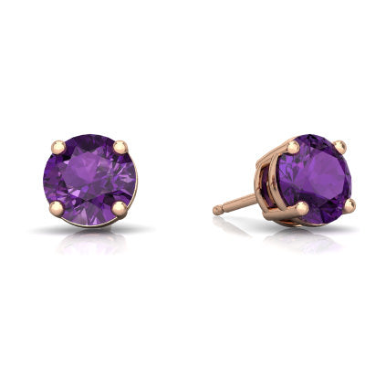 24k Rose Gold Plated 2 Cttw Amethyst Round Stud Earrings