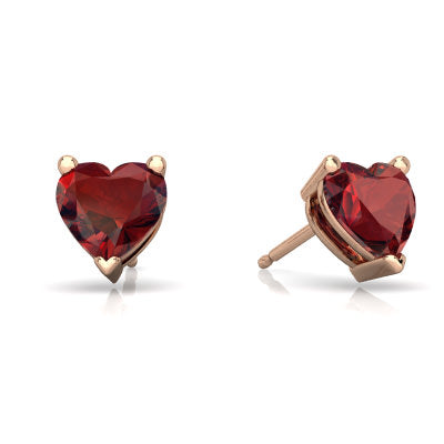 24k Rose Gold Plated 2 Cttw Garnet Heart Stud Earrings