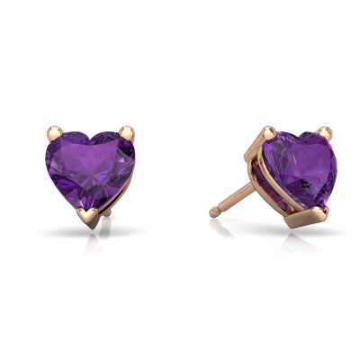 24k Rose Gold Plated 2 Cttw Amethyst Heart Stud Earrings