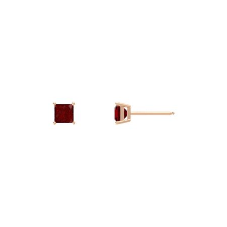 24k Rose Gold Plated 2 Cttw Ruby Square Stud Earrings
