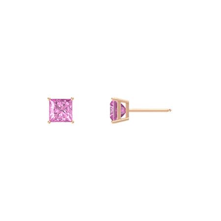 24k Rose Gold Plated 2 Cttw Pink Sapphire Square Stud Earrings