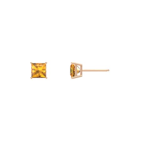 24k Rose Gold Plated 2 Cttw Citrine Square Stud Earrings