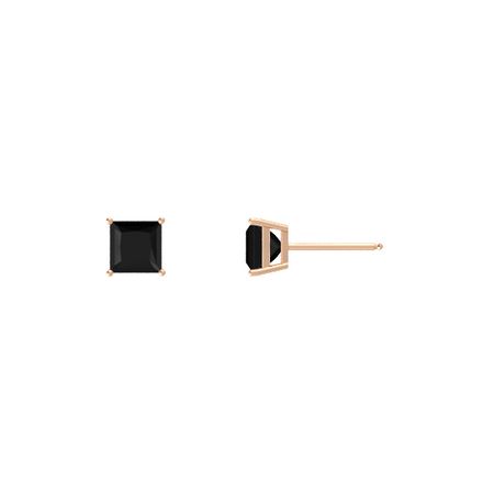 24k Rose Gold Plated 2 Cttw Black Sapphire Square Stud Earrings