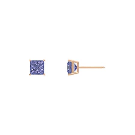 24k Rose Gold Plated 2 Cttw Tanzanite Square Stud Earrings
