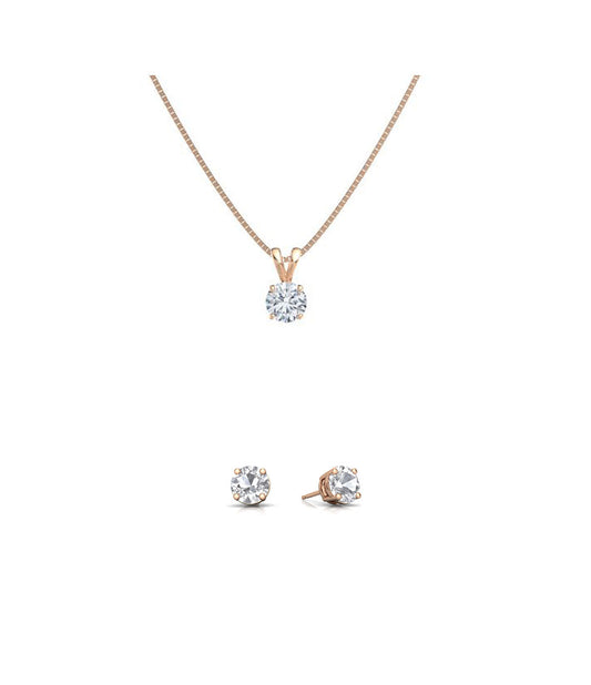 18K Rose Gold Round 2ct White Sapphire Round 18 Inch Necklace and Earrings Set Plated