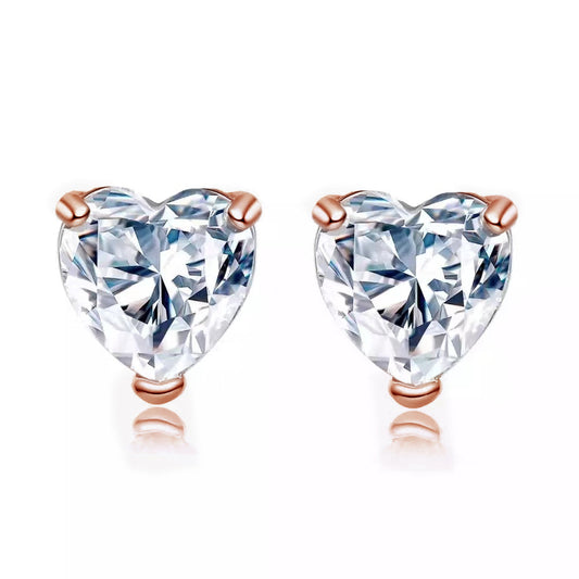 24k Rose Gold Plated 3 Carat Heart Created White Sapphire Stud Earrings