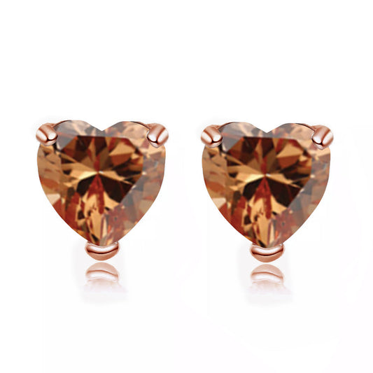 24k Rose Gold Plated 4 Carat Heart Created Citrine Sapphire Stud Earrings