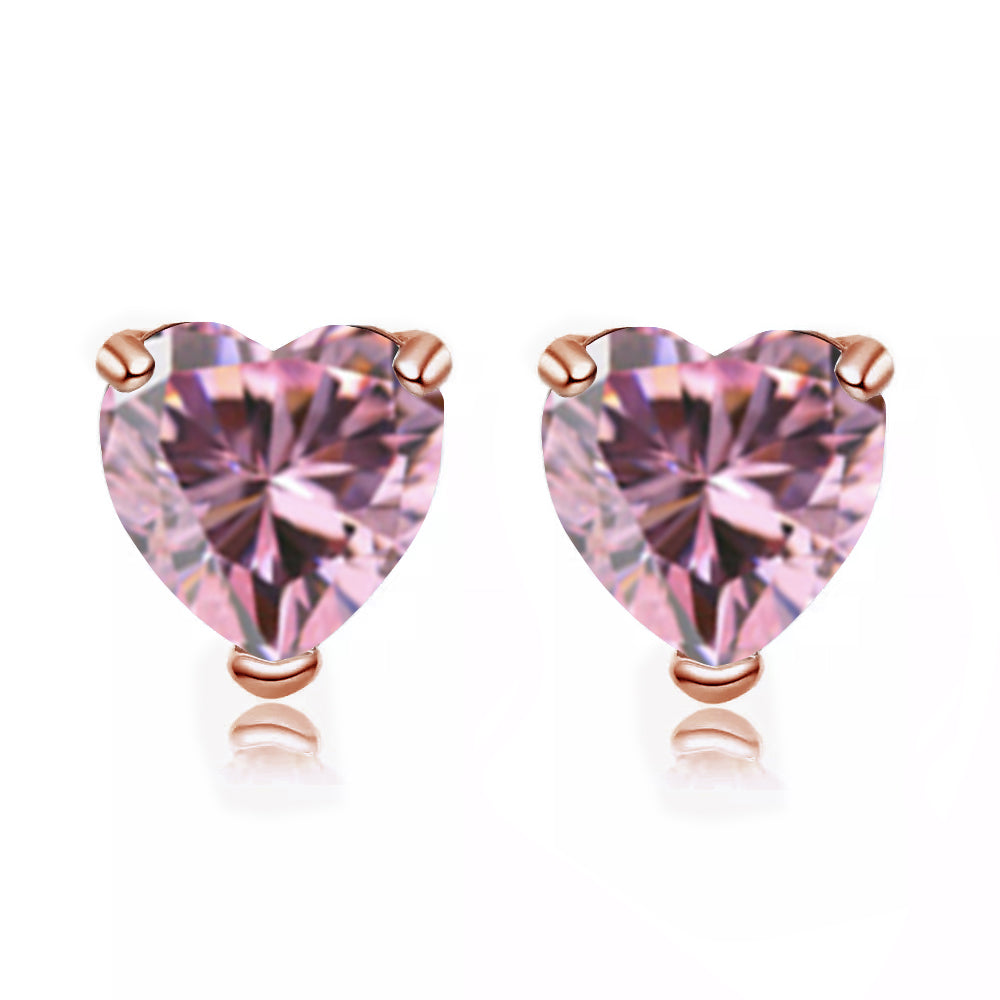 24k Rose Gold Plated 1/2 Carat Heart Created Pink Sapphire Stud Earrings