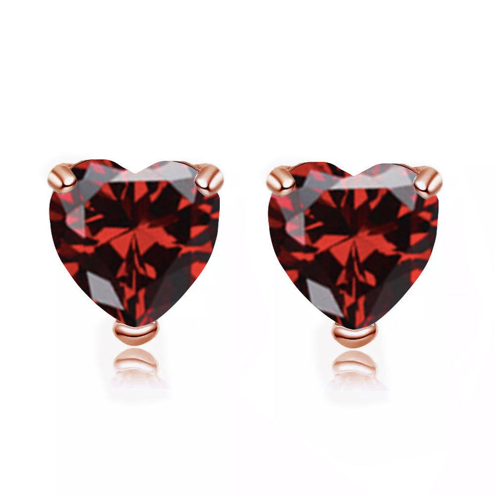 24k Rose Gold Plated 4 Carat Heart Created Garnet Sapphire CZ Stud Earrings