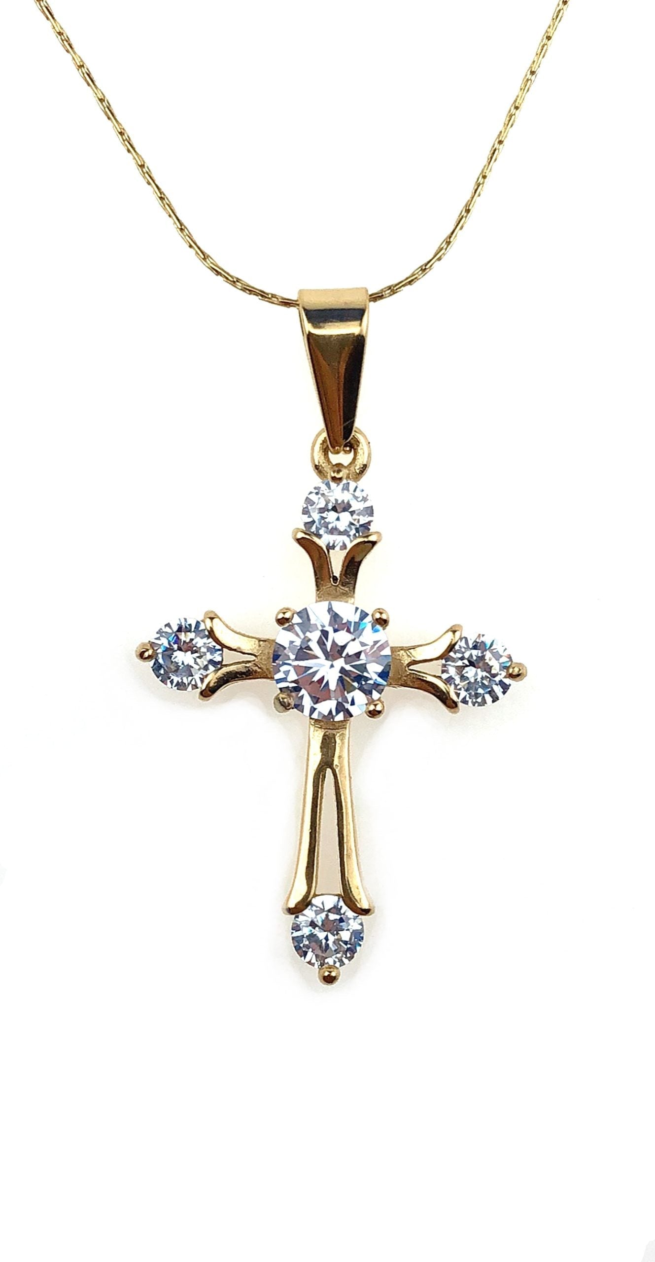 18K Yellow Gold 2 ct Created Diamond Cross Stud Necklace Plated 18 inch