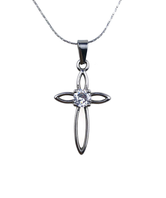 18K White Gold 4 ct Created Diamond Cross Stud Necklace Plated 18 inch