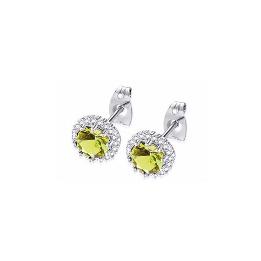 18k White Gold Plated 1 Ct Created Halo Round Yellow Sapphire Stud Earrings