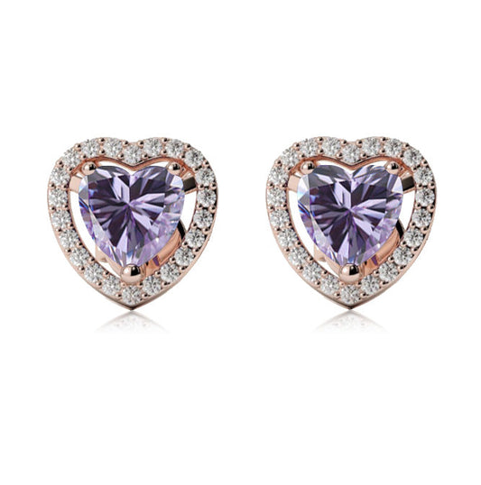 18k Rose Gold Plated 4 Ct Created Halo Heart Tanzanite Stud Earrings