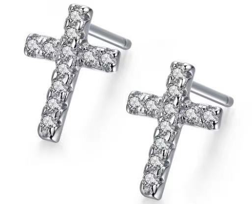 24k White Gold Plated 4 Ct Created Cross Cubic Zirconia Stud Earrings