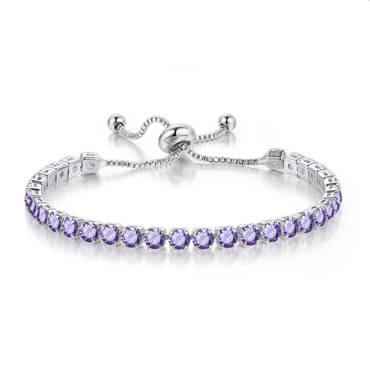 18k White Gold 6 Cttw Created Tanzanite Round Adjustable Tennis Plated Bracelet