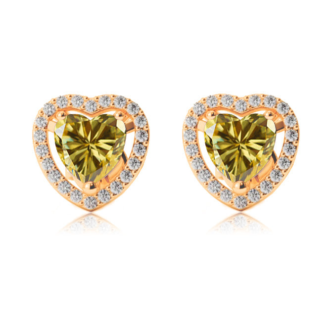 18k Yellow Gold Plated 1 Ct Created Halo Heart Yellow Sapphire Stud Earrings