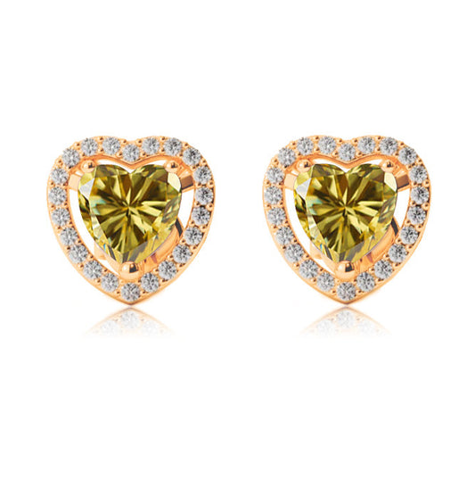 24k Yellow Gold Plated 4 Ct Created Halo Heart Yellow Sapphire Stud Earrings